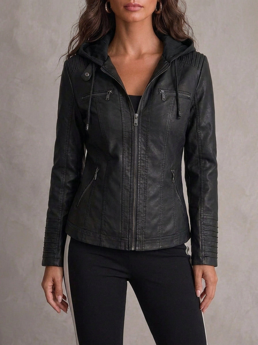 Chaqueta Efecto Piel con Capucha