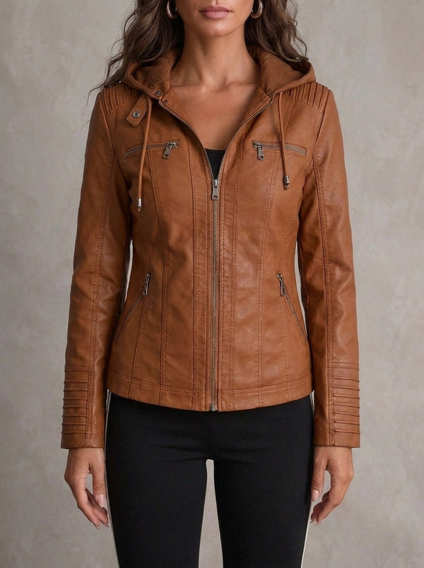 Chaqueta Efecto Piel con Capucha