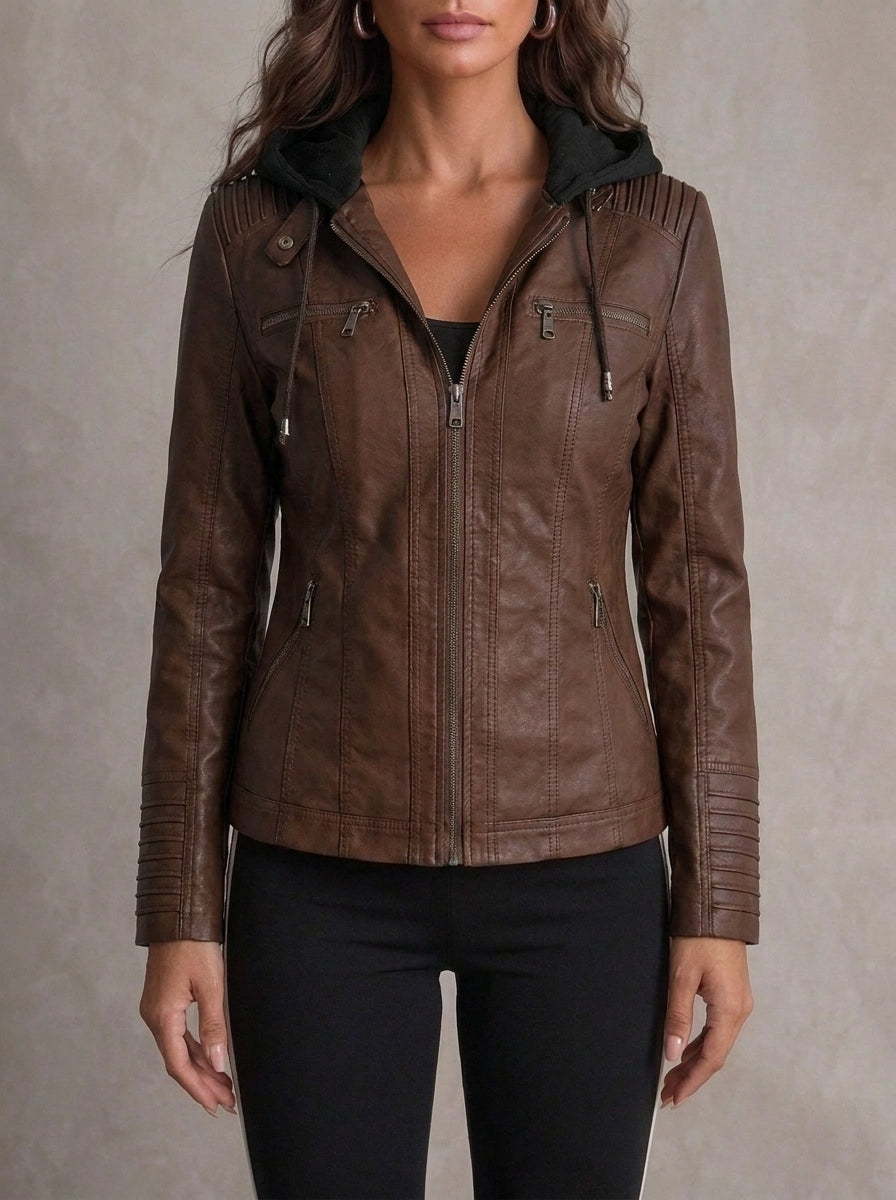 Chaqueta Efecto Piel con Capucha