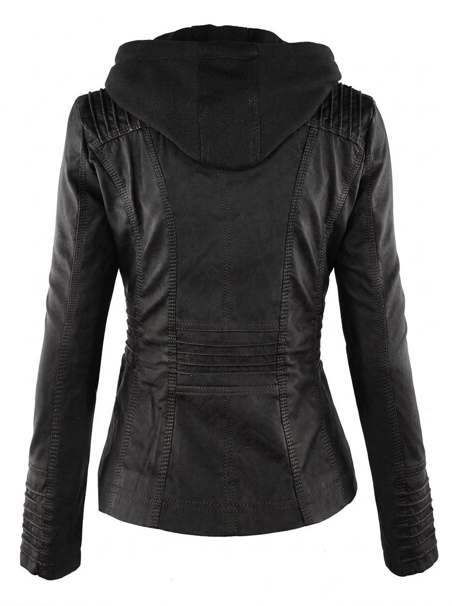 Chaqueta Efecto Piel con Capucha