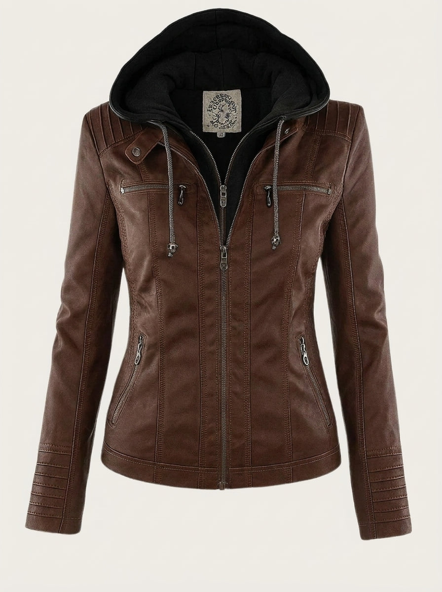 Chaqueta Efecto Piel con Capucha