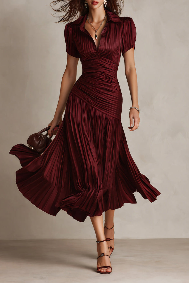 Vestido Midi de Satén Plisado