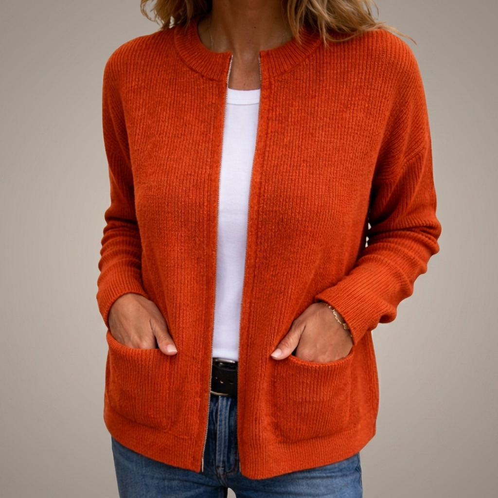 Chaqueta de Punto con Cremallera y Bolsillos
