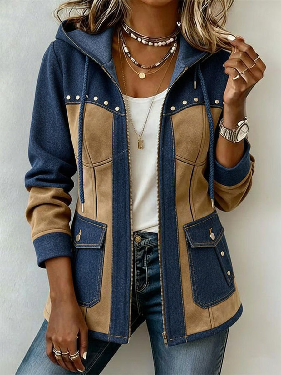 Chaqueta con Capucha Marino y Camel